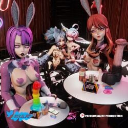 1boy 3d azzat blowjob breasts bunny_ears bunnysuit camille_(dislyte) dildo dislyte elaine_(dislyte) female leora_(dislyte) male medium_breasts multiple_girls nude nude_female partially_clothed q_(dislyte) wolf_girl