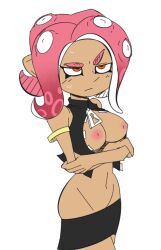 agent_8_(splatoon) annoyed arms_under_breasts boobs breasts breasts_out hips nipples octoling octoling_girl open_topwear open_zipper skirt splatoon splatoon_(series) splatoon_2 splatoon_2:_octo_expansion tomboy topwear unknown_artist