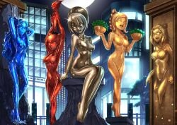 avatar_the_last_airbender breasts female female_only hourglass_figure ibenz009 katara mai_(avatar) multiple_girls navel statue suki tagme toph_bei_fong ty_lee wide_hips