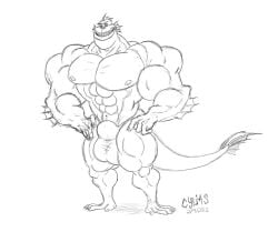 2012 anthro balls_outline big_muscles bulge clothed clothing cylias dreamworks fish genital_outline grin hi_res huge_muscles humanoid hyper hyper_muscles male marine monster monsters_vs_aliens muscular nipples pecs penis_outline smile solo the_missing_link topless underwear