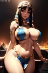 1girls ai_generated armlet bikini black_hair breasts cleavage egyptian female_only jewelry large_breasts long_hair navel pelvic_curtain pyramid solo stable_diffusion