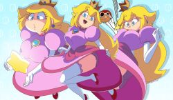 1girls big_breasts blonde_hair blue_eyes coolerinker dress egoraptor_(style) female female_focus female_only inker_comics inkershike large_breasts looking_at_viewer mario_(series) multiple_views nintendo princess_peach princess_peach_(starbomb) solo starbomb style_parody thick_thighs wide_hips wide_thighs