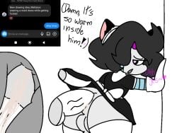 <3_eyes anal anal_sex big_ass cum cumming_from_anal_sex dialogue disembodied_hand disembodied_penis english_dialogue english_text femboy gloves heart heart-shaped_pupils hottiegirl34_(artist) internal internal_view lifting_skirt maid maid_dress mettaton mettaton_ex penis_in_ass request robot robot_boy rolling_eyes thick_thighs undertail undertale undertale_(series) veiny_penis