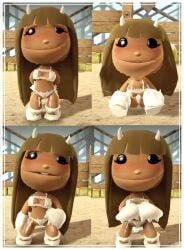 brown_hair lbp littlebigplanet littlebigplanet_2 littlebigplanet_3 multiple_poses multiple_views sackboy sackgirl white_lingerie