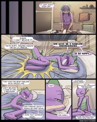 absurd_res anthro bodily_fluids comic comic_page cum cum_splatter dragon english_text female friendship_is_magic garam genital_fluids genitals hasbro hi_res human humanized male mammal my_little_pony penis smooth_skin speech_bubble spike_(mlp) teenager twilight_sparkle_(mlp) young