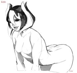 all_fours black_and_white female female_only made_in_abyss nipples nude ozen sketch skrats small_breasts tongue tongue_out