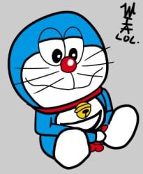 anthro bell bell_collar collar domestic_cat doraemon doraemon_(character) felid feline felis genitals low_res male mammal masturbation penis solo weirdoiamlol