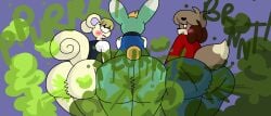 animal_crossing anthro ass brap brappycatty digby_(animal_crossing) fart fart_fetish farting group lagomorph leporid male male/male male_only mammal marshal_(animal_crossing) nintendo rabbit sasha_(animal_crossing) tagme trio