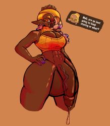 1futa abs balls bedroom_eyes big_ass big_breasts big_lips boob_window bottomless breasts cleavage clothed clothing curvy dark-skinned_futanari dark_skin earrings flaccid flaccid_penis frye_(splatoon) futa_only futanari gigantic_penis gigantic_testicles hand_on_hip humanoid humanoid_penis hyper_penis inkling inkling_futa inkling_girl looking_at_viewer looking_down muscular muscular_futanari nintendo partially_clothed penis precum precum_drip precum_string solo splatoon splatoon_3 standing syllabunne teasing teasing_viewer text text_box thick thick_ass thick_thighs tight_clothing voluptuous