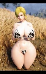 1girls 3d big_breasts big_thighs bikini blonde_female blonde_hair chubby chubby_female cow_bikini curvaceous curvy curvy_body curvy_figure curvy_hips curvy_thighs female hi_res high_resolution highres huge_breasts huge_thighs kiptisin kneeling pose self_upload skyrim solo the_elder_scrolls wide_hips wide_thighs