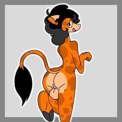 1:1 anthro ass backsack balls black_hair digital_media_(artwork) fur genitals giraffe giraffid hair looking_at_viewer male mammal orange_body orange_fur penguinboyo raised_leg simple_background solo spots