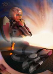 1girls alien alien_girl arcee arcee_(g1) ass big_ass big_butt blue_eyes female female_only looking_at_viewer looking_back pinup robot robot_girl robot_humanoid solo solo_female transformers