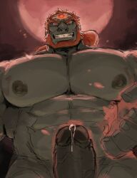 balls bara beard big_penis boner erection facial_hair ganondorf gerudo huger_smot looking_at_viewer looking_down low-angle_view male male_only muscles muscular nude penis precum red_hair smiling solo solo_male tears_of_the_kingdom the_legend_of_zelda