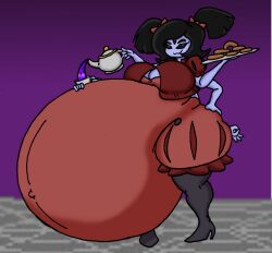 2d 5_eyes 6_arms allstarman anthro arachnid arachnid_humanoid big_belly color female gottem muffet purple_skin spider tagme undertale undertale_(series) vore vore_belly