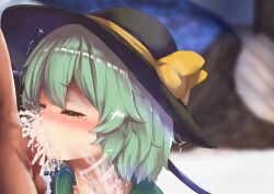 blush censored closed_eyes cum cum_in_mouth deepthroat fellatio green_hair hat koishi_komeiji touhou x-ray yamataka