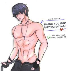 1boy abs izumixkei male male_only marius_von_hagen mihoyo solo tears_of_themis topless twitter_strip_game_(meme)