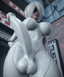 1futa 3d balls big_balls big_breasts big_penis blindfold bodysuit breasts clothing cock_sleeve_(clothes) erect_penis erection erection_under_clothes futa_only futanari genitalwear huge_cock latex latex_anus latex_bodysuit latex_breasts latex_futa latex_gloves latex_legwear latex_nipples latex_skin latex_skinsuit latex_suit latex_thigh_highs latex_thighhighs latex_vagina low-angle_view nier nier:_automata nipples penis short_hair solo stevencarson testicles white_hair yorha_2b