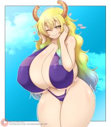 1girls big_breasts big_thighs bikini breasts busty crysnickel curvy female female_only gigantic_breasts huge_breasts huge_thighs kobayashi-san_chi_no_maidragon large_breasts lucoa massive_breasts miss_kobayashi's_dragon_maid one_eye_closed purple_bikini purple_swimsuit quetzalcoatl_(dragon_maid) solo solo_female swimsuit thick_thighs thighs voluptuous wide_thighs