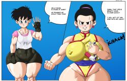 2girls big_breasts black_hair black_hair_female breasts busty chichi chinese_dress dragon_ball dragon_ball_z female female_only milf short_shorts shorts the_zeep thick_thighs toei_animation videl