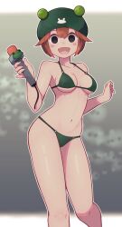 1girls bikini bikini_bottom bikini_top frog_hat hat lamb-oic029 mega_man mega_man_battle_network microphone midorikawa_kero ribitta swimwear