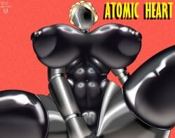 1girls 2023 areola_outline atomic_heart big_breasts black_legwear blonde_hair cameltoe english_text eyeless female female_only focus_entertainment hi_res huge_breasts large_areolae legs_apart legwear leotard looking_at_viewer metallic_body mouthless nipple_bulge puffy_nipples revifrry right_(atomic_heart) robot robot_girl robot_humanoid robot_joints solo solo_focus text the_twins_(atomic_heart) thick_thighs thigh_squish