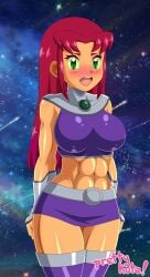 1girls alluring athletic_female big_breasts clothed dc female female_abs fit_female green_eyes pk-studios red_hair skirt starfire teen_titans thighhigh_boots top