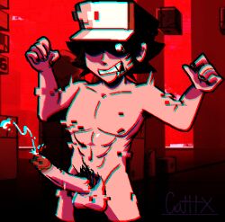 black_hair cap creepypasta cumming erect_penis erection friday_night_funkin friday_night_funkin_mod glitching glitchy_red hypnos_lullaby jerking_off male_masturbation male_only nude only_male pleasure_face pokemon red_(pokemon) showing_cum showing_penis stroking_cock