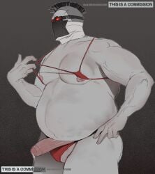 2bdamned bikini bikini_bottom bikini_top commission commission_art fat fat_male madness_combat male male_focus male_solo mask masked masked_male penis precum waxxeddoghouse