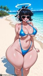 1girls 3:4 ai ai-created ai_art ai_assisted ai_female ai_generated areola_slip artist_logo artist_name artist_request artist_signature artist_upload artist_website azazel_(helltaker) beach black_hair blue_bikini blunt_bangs contrapposto digital_art digital_drawing digital_drawing_(artwork) digital_media digital_media_(artwork) digital_painting digital_painting_(artwork) entrophex123 female_focus focus focus_on_female focus_on_human halo helltaker high_heels high_quality high_resolution highres large_breasts open_mouth outdoors patreon patreon_artist patreon_link patreon_logo patreon_reward patreon_url patreon_username shiny short_hair smile solo_female solo_focus solo_in_panel sunglasses thick_thighs watermark wide_hips