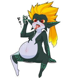 1girls belly blush cum cum_in_mouth cum_on_belly cum_on_body cum_on_hand cum_on_tongue cum_on_upper_body cum_string cum_trail cumdrip flat_chest huge_belly imp imp_midna inflation midna nintendo pregnant ready_to_pop ricosye solo stomach_bulge the_legend_of_zelda twilight_princess