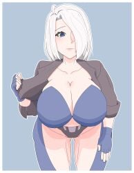 1girls angel_(kof) big_breasts big_tits blue_eyes king_of_fighters light-skinned_female light_skin pale-skinned_female pale_skin short_hair thick voluptuous_female white_hair