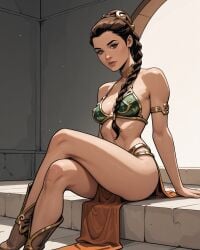 1girls ai_generated braid braided_hair braided_ponytail brown_hair long_hair lucasfilm ponytail princess_leia_organa slave slave_bikini slave_girl slave_leia slave_outfit star_wars