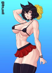 1girls black_hair black_hair_female blake_belladonna cat_ears cheerleader cheerleader_outfit cheerleader_uniform half-dressed half_naked half_naked_female niramoli rwby solo_female yellow_eyes