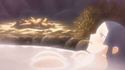 10s 1girl 1girls 2019 animated animated_gif bare_shoulders bathhouse blue_hair blunt_ends blush breasts bush collarbone female floating_breasts forest heian large_breasts long_hair monk nature nude onsen open_mouth parted_bangs purple_eyes rock shaga shakujou shikkoku_no_shaga shikkoku_no_shaga_the_animation sidelocks smile solo staff tagme tall_female warrior water wet wet_hair