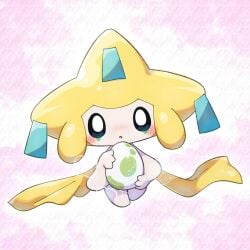 adorable ambiguous_gender blushing cute egg holding_egg jirachi legendary_pokemon looking_at_viewer lucky777 mythical_pokemon nervous pokemon pokemon_(species) shy solo sweat sweaty