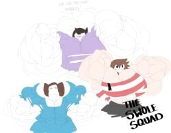 3girls abs biceps breasts brown_hair female hair jaiden jaiden_animations long_hair muscles muscular muscular_arms muscular_female needs_breasts needs_larger_breasts pecs pictaur