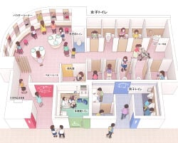 6+boys 6+girls absurdres backpack bag blue_bag blue_sailor_collar blue_shirt blue_skirt bow brown_hair cellphone check_commentary commentary_request covering_own_mouth dollhouse_view dress from_above hair_bow highres holding holding_phone kiyo_(kyokyo1220) long_hair mirror multiple_boys multiple_girls on_stool original panties panty_pull phone pink_bag pink_shirt pink_skirt ponytail public_restroom pulling_own_clothes purple_shirt sailor_collar school_bag sex shirt short_hair skirt smartphone stool stroller toilet toilet_paper toilet_stall toilet_use translation_request twintails underwear urinal washing_hands white_panties white_shirt yellow_bag yellow_dress yellow_shirt