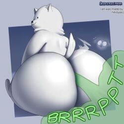 :3 annoying_dog_(undertale) anthro anthrofied artist_name ass backsack balls ballsack big_ass big_butt bubble_butt canid canine canis curvy_figure deltarune domestic_dog dot_eyes fart fart_cloud fart_fetish farting fur genitals grey_background grey_border huge_ass huge_butt huge_thighs looking_at_viewer looking_back looking_back_at_viewer male mammal motion_blur nude orangejuicemann presenting presenting_hindquarters rear_view simple_eyes sitting small_balls smile solo tail tail_motion tailwag teapot_(body_type) tem temmie temmie_(species) temmie_(undertale) temmie_chang text thick_thighs toby_fox toby_fox_(copyright) tuft undertale undertale_(series) watermark white_body white_fur wide_hips