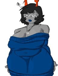 1girl 1girls 2025 alien alien_girl alien_humanoid aranea_serket belly big_breasts black_hair blue_clothing blue_lipstick blue_sweater breasts breasts_bigger_than_head child_bearing_hips chubby chubby_belly chubby_female cleavage cleavage_window closed_mouth clothed clothing curvaceous curvaceous_body curvaceous_female curvaceous_figure curves curvy curvy_body curvy_female curvy_figure curvy_hips curvy_thighs dancestor eyewear eyewear_on_head female female_only glasses glasses_on_head hair hand_on_hip hi_res high_resolution highres hips hips_wider_than_shoulders homestuck homestuck_troll horns huge_breasts lipstick looking_at_viewer mommy ms_paint_adventures necklace no_artist_signature no_pupils orange_horns overweight overweight_female short_hair silkvv0dka simple_background slightly_chubby slightly_chubby_female solo solo_female sweater thick_butt thick_hips thick_legs thick_thighs thighs thighs_bigger_than_head unusual_anatomy unusual_pupils voluptuous voluptuous_body voluptuous_female white_background white_eyes