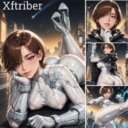 1girls ai_generated ass big_ass bodysuit brown_eyes brown_hair bubble_ass bubble_butt cameltoe city cloak clothed evie_(stellar_blade) female high_heels latex lips lipstick makeup medium_breasts neon_lights plugsuit sexy_female sexy_pose shift_up short_hair skin_tight skintight_bodysuit skintight_clothing slim_waist smile solo_focus starry_sky stellar_blade stellar_blade:_blood_rain thick_thighs white_bodysuit white_suit
