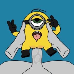 anonymous_character anonymous_male despicable_me despicable_me_2 despicable_me_3 despicable_me_4 dripping dripping_pussy eyes_rolling_back fucked_silly green_eyes grey_body huge_cock huge_penis illumination_entertainment minion minions:_the_rise_of_gru minions_(film) non-human onahole_position peace_sign penetration precum sex size_difference size_queen tongue tongue_out vagina vaginal vaginal_juices vaginal_penetration