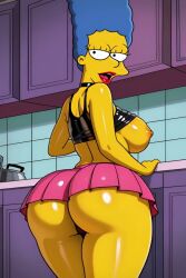 ai_generated animated ass bouncing_ass bouncing_breasts breasts_out erect_nipples female female_only huge_breasts latex_crop_top latex_miniskirt looking_at_viewer marge_simpson no_bra tagme the_simpsons thick_thighs thong video