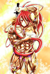 abs breasts extreme_muscles female muscles no_bra no_panties nude red_eyes red_hair shakugan_no_shana shana veins