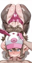 ahe_gao ai_generated big_breasts bunny_ears bunnysuit hi_res high_resolution highres hilda_(pokemon) large_breasts massive_breasts messy_hair patreon pokemon rough_sex voluptuous white_background