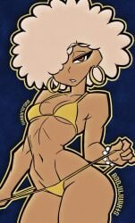 1female afro badjujuarts golden_bikini golden_week hair_over_one_eye oc original tagme
