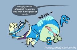 accurate_art_style accurate_body_type alternate_version_available amphibian big_mouth blue_body blue_skin caressing disembodied_hand disembodied_hands globox laying_down long_tongue male male_only masturbation penis rayman_(series) rayman_origins solo srirachamander tagme ubisoft
