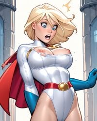 1girls ai_generated alien alien_girl alien_humanoid areolae big_breasts blonde_hair blue_eyes breasts dc dc_comics female female_only kryptonian nipples power_girl short_hair solo solo_female superhero superheroine superman_(series) surprised surprised_expression tagme wardrobe_malfunction