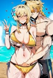 1boy 1girls aether_(genshin_impact) ai_generated artist_name brother_and_sister genshin_impact incest lumine_(genshin_impact) mihoyo sex straight