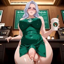 1futa ai_generated apron apron_only balls ballsack barista big_areola big_ass big_balls big_boobs big_breasts big_butt big_nipples big_penis big_thighs blue_eyes cum cum_drip cum_on_clothes cum_on_cup cum_on_face cum_on_penis cum_on_self cumshot dickgirl futa_only futanari grey_hair hi_res high_quality high_resolution highres melusina milf more_at_source original original_character solo solo_dickgirl solo_focus solo_futa starbucks_barista thick thick_ass thick_butt thick_legs thick_penis thick_thighs thigh_highs thighhighs thighs wide_hips