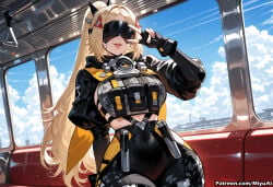 1girl ai_assisted ai_generated animal_ears black_gloves blonde_hair bodysuit breasts cloud curvaceous curvy curvy_female curvy_figure day female fingerless_gloves gloves jacket long_hair miyuai multicolored_clothes scarf smile solo thick thick_ass thick_butt thick_hips thick_legs thick_thighs tongue tongue_out trigger_(zenless_zone_zero) voluptuous voluptuous_female wide_hips wide_thighs zenless_zone_zero